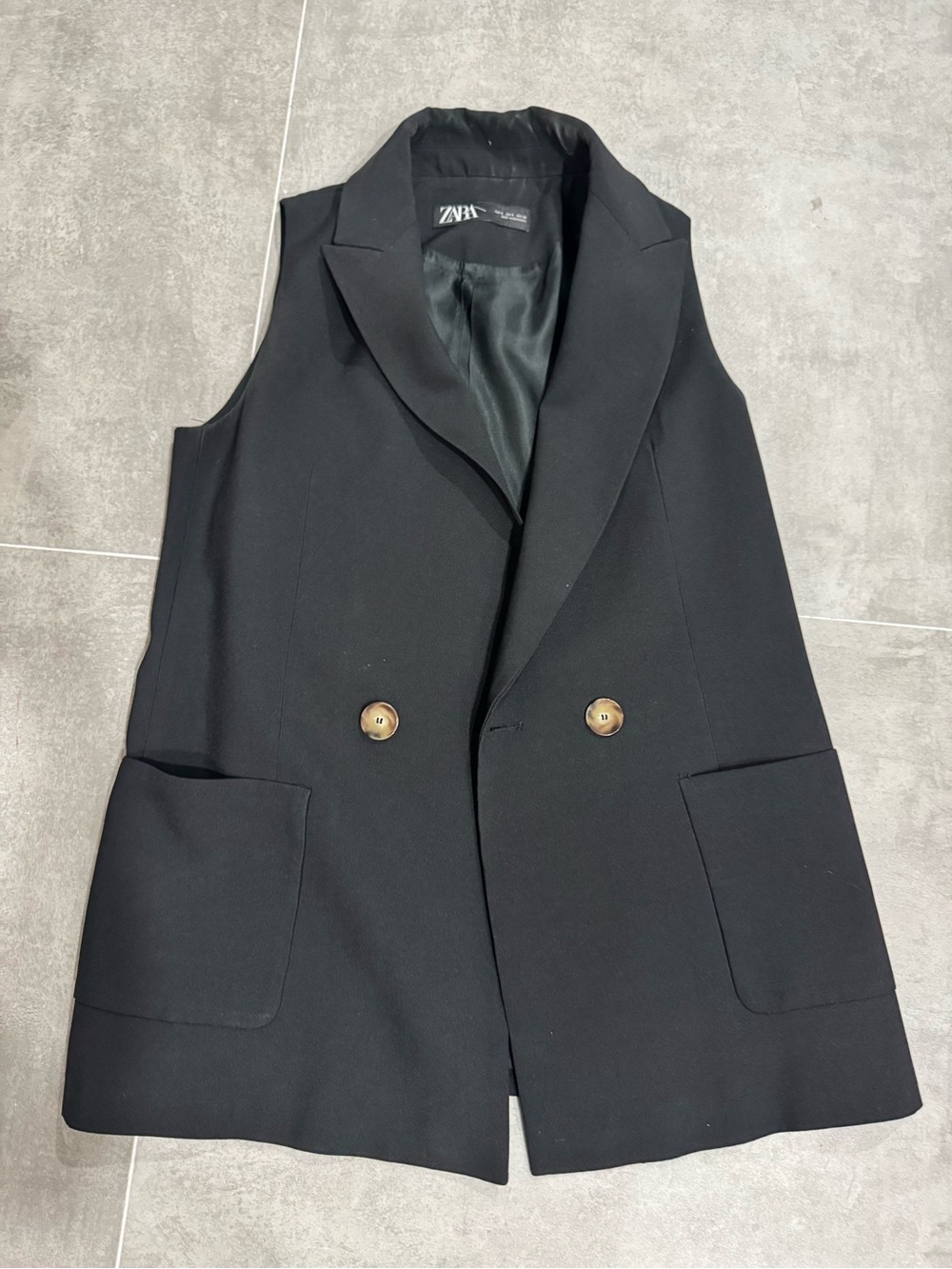 ZARA Black Sleeveless Double-Breasted Blazer